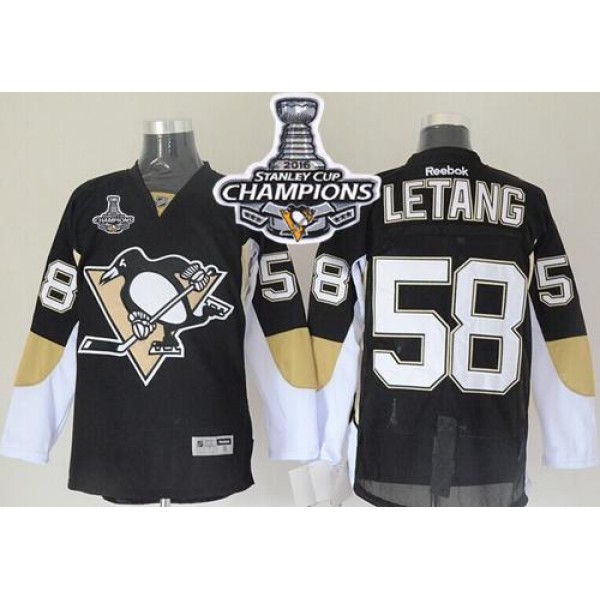 Penguins #58 Kris Letang Black 2016 Stanley Cup Champions Stitched Jersey