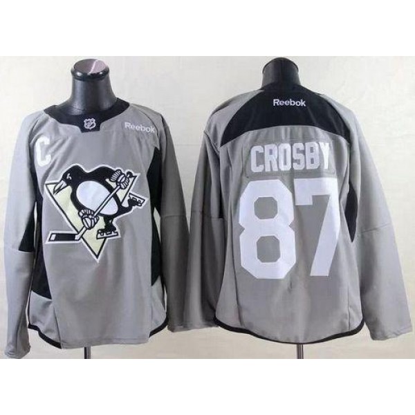 Penguins #87 Sidney Crosby Grey Practice Stitched Jersey