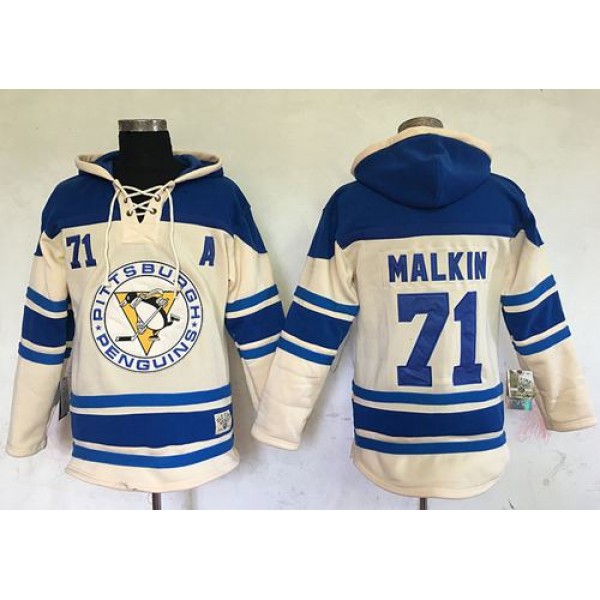 Penguins #71 Evgeni Malkin Cream Sawyer Hooded Sweatshirt Stitched Jersey