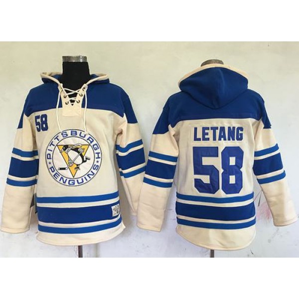 Penguins #58 Kris Letang Cream Sawyer Hooded Sweatshirt Stitched Jersey