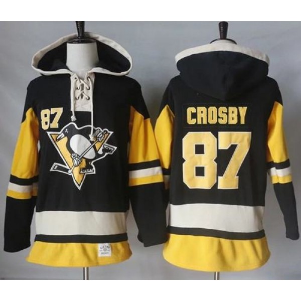 Penguins #87 Sidney Crosby Black Alternate Sawyer Hooded Sweatshirt Stitched Jersey
