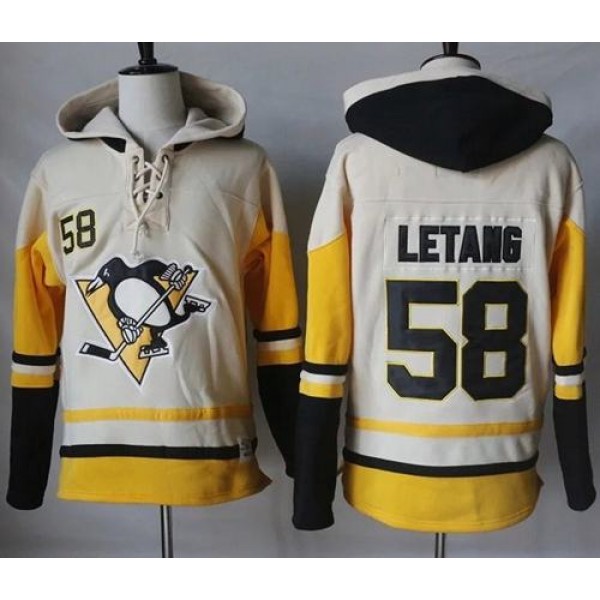 Penguins #58 Kris Letang Cream Gold Sawyer Hooded Sweatshirt Stitched Jersey