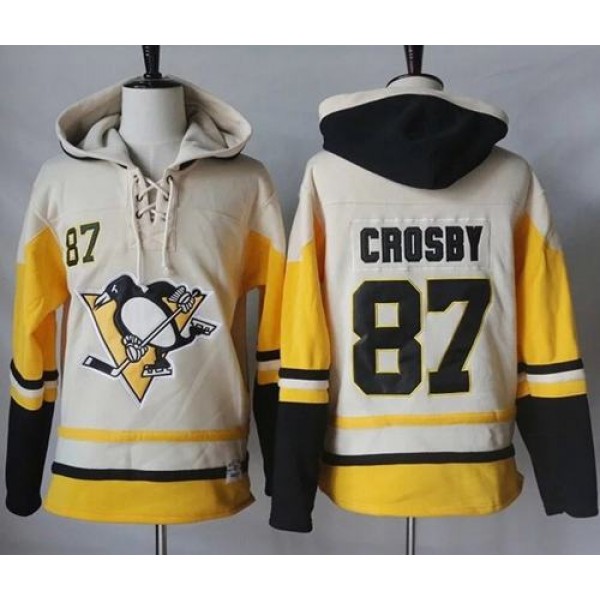Penguins #87 Sidney Crosby Cream Gold Sawyer Hooded Sweatshirt Stitched Jersey