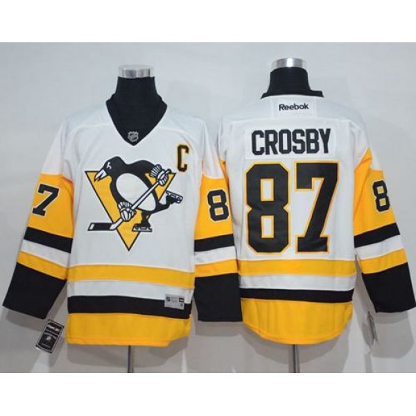 Penguins #87 Sidney Crosby White New Away Stitched Jersey