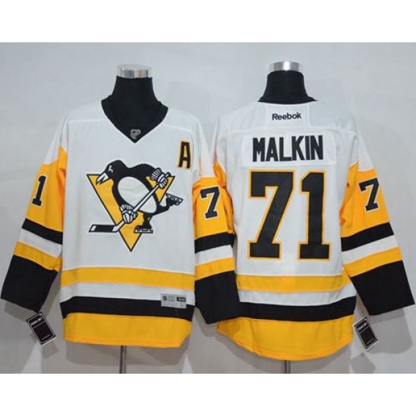 Penguins #71 Evgeni Malkin White New Away Stitched Jersey