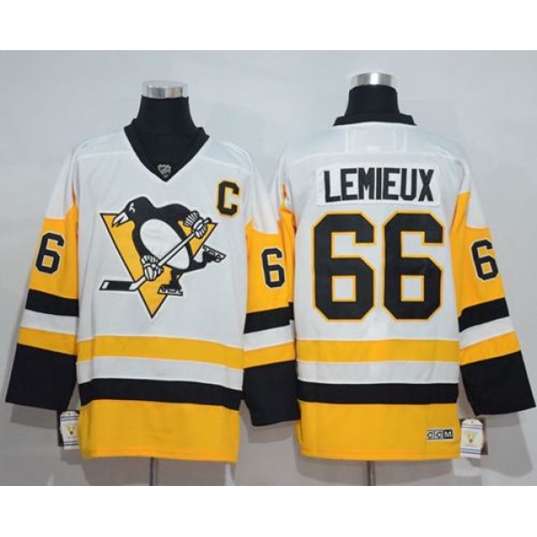 Penguins #66 Mario Lemieux White New Away Stitched Jersey