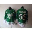 Penguins #66 Mario Lemieux Stitched Green St Patty's Day Jersey
