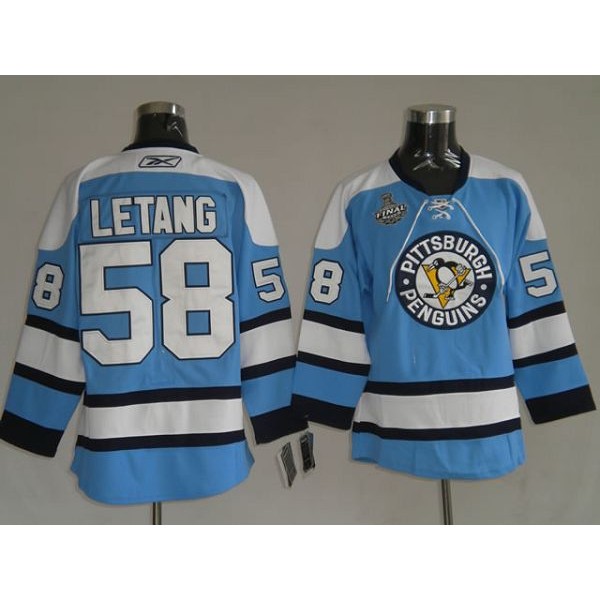 Penguins #58 Kris Letang Stitched Blue Jersey