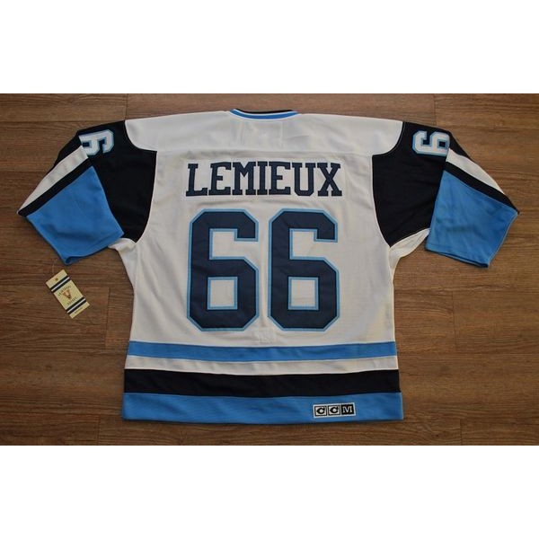 Penguins #66 Mario Lemieux Stitched White Blue CCM Throwback Jersey