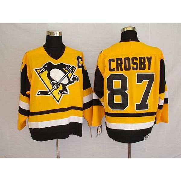 Penguins #87 Sidney Crosby Stitched Yellow Mitchell Ness Jersey