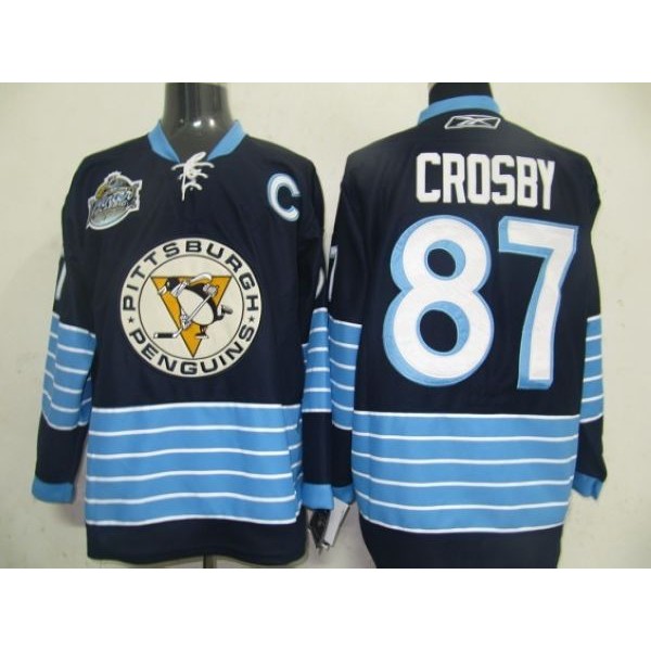 Penguins #87 Sidney Crosby Stitched Dark Blue 2011 Winter Classic Vintage Jersey