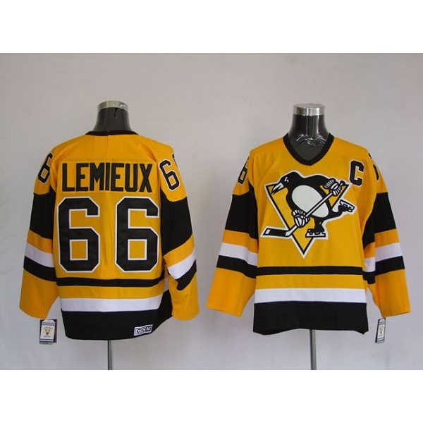 Penguins #66 Mario Lemieux Stitched Yellow Mitchell Ness Jersey