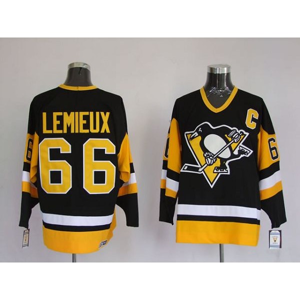 Penguins #66 Mario Lemieux Stitched Black Mitchell Ness Jersey