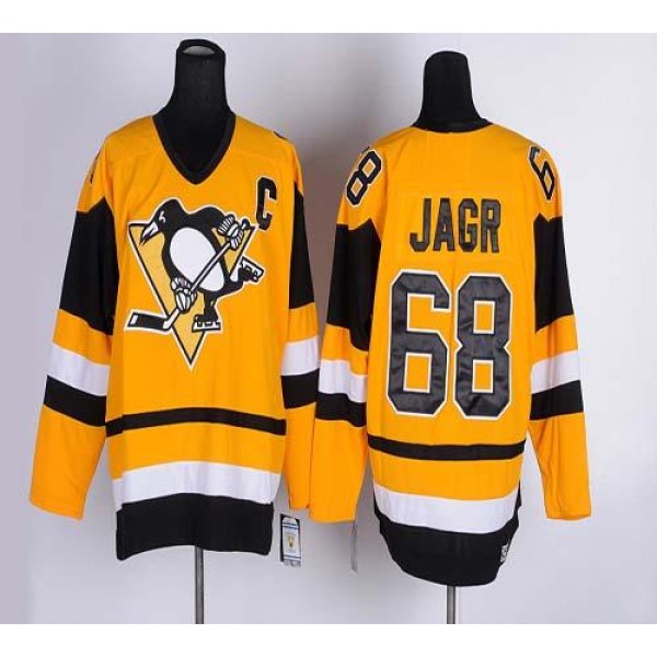 Penguins #68 Jaromir Jagr Yellow CCM Throwback Stitched Jersey