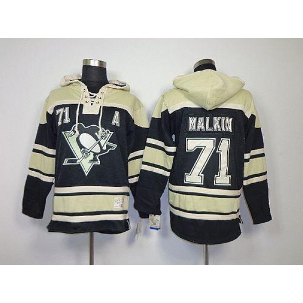 Penguins #71 Evgeni Malkin Black Sawyer Hooded Sweatshirt Stitched Jersey
