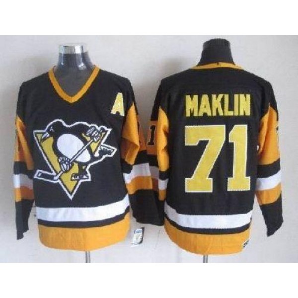Penguins #71 Evgeni Malkin Black CCM Throwback Stitched Jersey