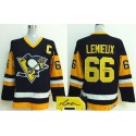 Penguins #66 Mario Lemieux Black CCM Throwback Autographed Stitched Jersey