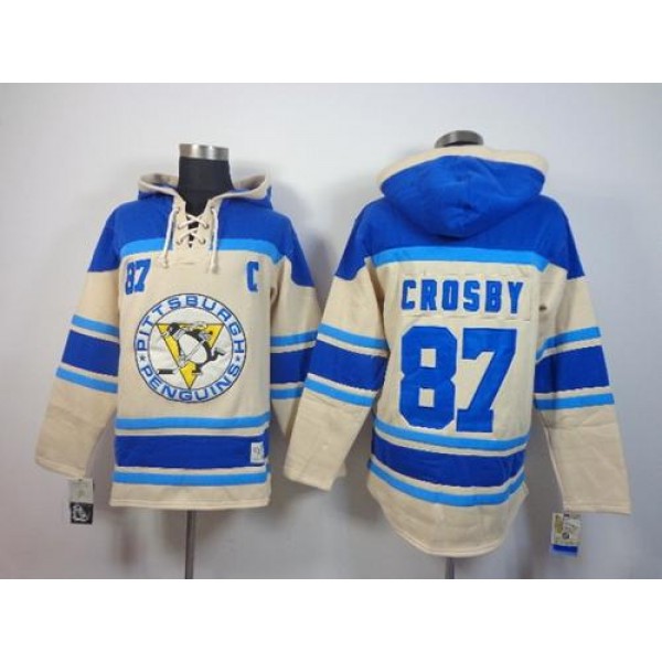 Penguins #87 Sidney Crosby Cream Sawyer Hooded Sweatshirt Stitched Jersey