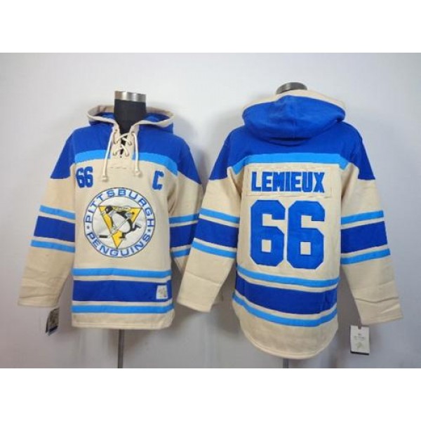 Penguins #66 Mario Lemieux Cream Sawyer Hooded Sweatshirt Stitched Jersey