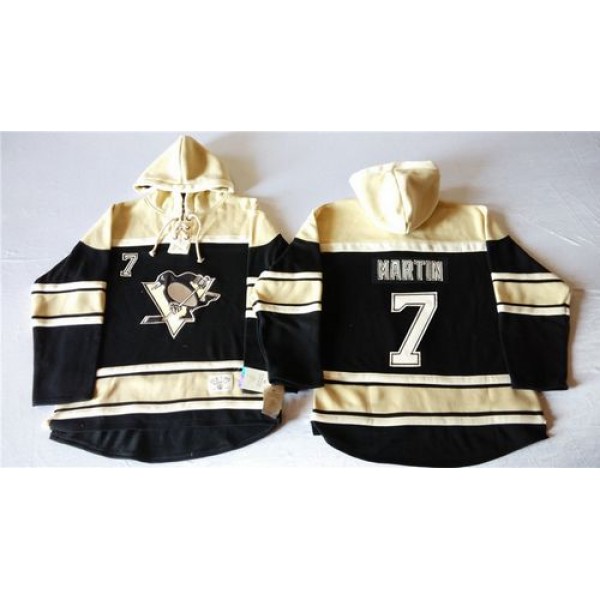 Penguins #7 Paul Martin Black Sawyer Hooded Sweatshirt Stitched Jersey
