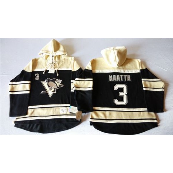 Penguins #3 Olli Maatta Black Sawyer Hooded Sweatshirt Stitched Jersey