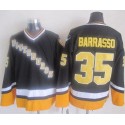 Penguins #35 Tom Barrasso Black Yellow CCM Throwback Stitched Jersey