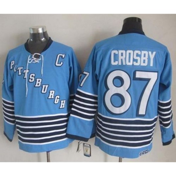 Penguins #87 Sidney Crosby Light Blue CCM Throwback Stitched Jersey