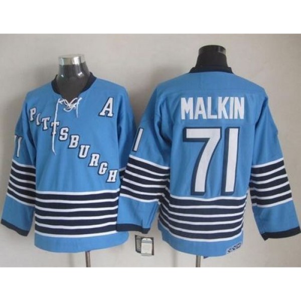 Penguins #71 Evgeni Malkin Light Blue CCM Throwback Stitched Jersey