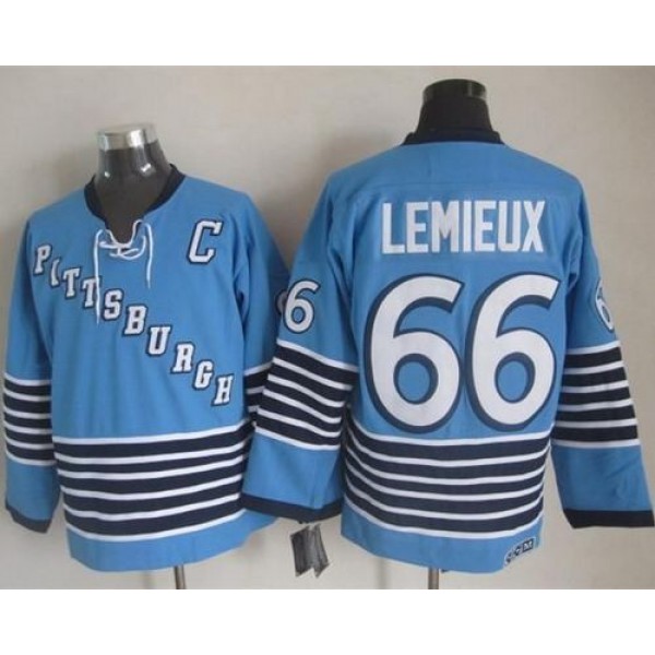 Penguins #66 Mario Lemieux Light Blue CCM Throwback Stitched Jersey