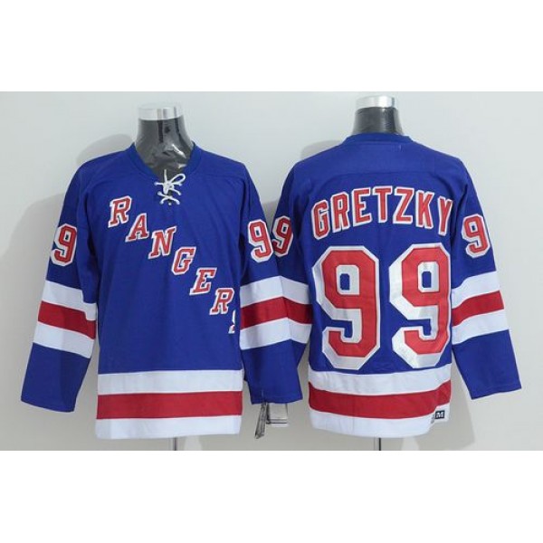 Rangers #99 Wayne Gretzky Stitched Blue CCM Throwback Jersey