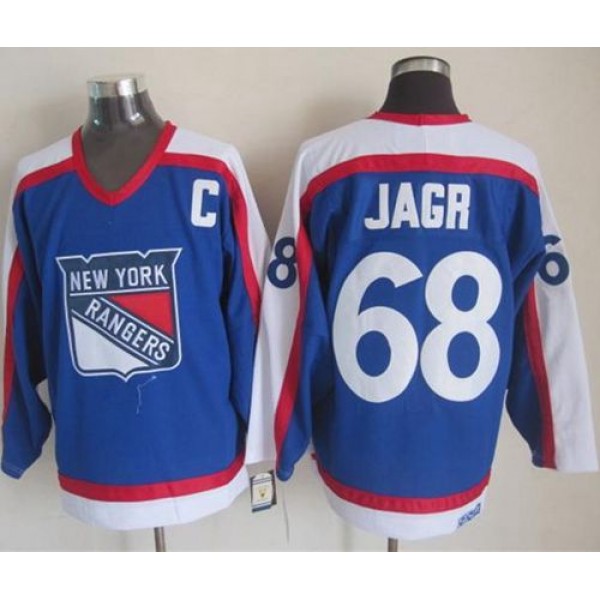 Rangers #68 Jaromir Jagr Blue White CCM Throwback Stitched Jersey