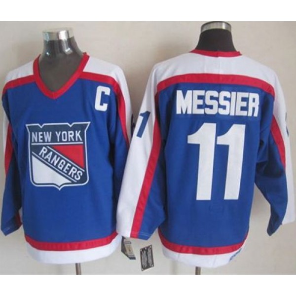 Rangers #11 Mark Messier Blue White CCM Throwback Stitched Jersey