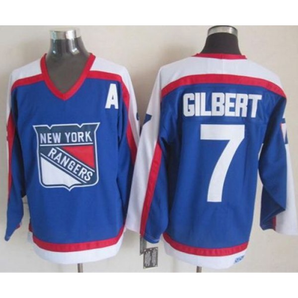 Rangers #7 Rod Gilbert Blue White CCM Throwback Stitched Jersey