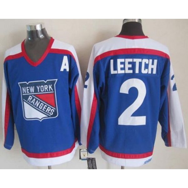 Rangers #2 Brian Leetch Blue White CCM Throwback Stitched Jersey