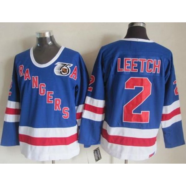 Rangers #2 Brian Leetch Blue CCM 75TH Stitched Jersey