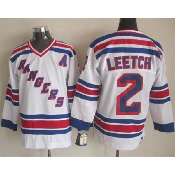 Rangers #2 Brian Leetch White CCM Throwback Stitched Jersey