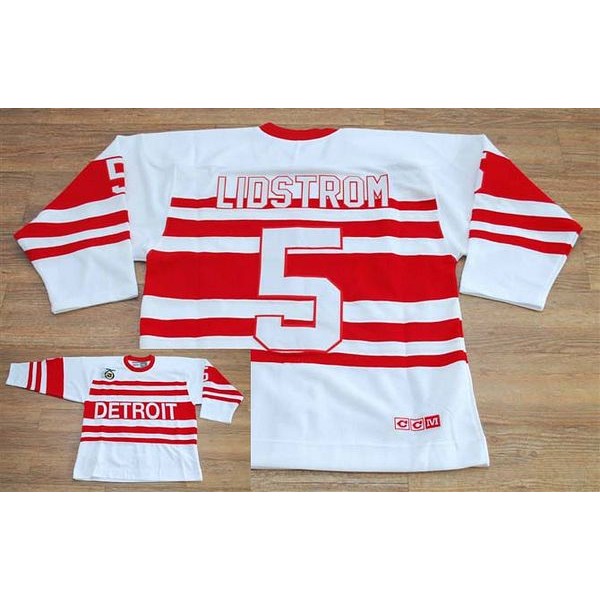 Red Wings #5 Nicklas Lidstrom White CCM Throwback 75TH Stitched Jersey