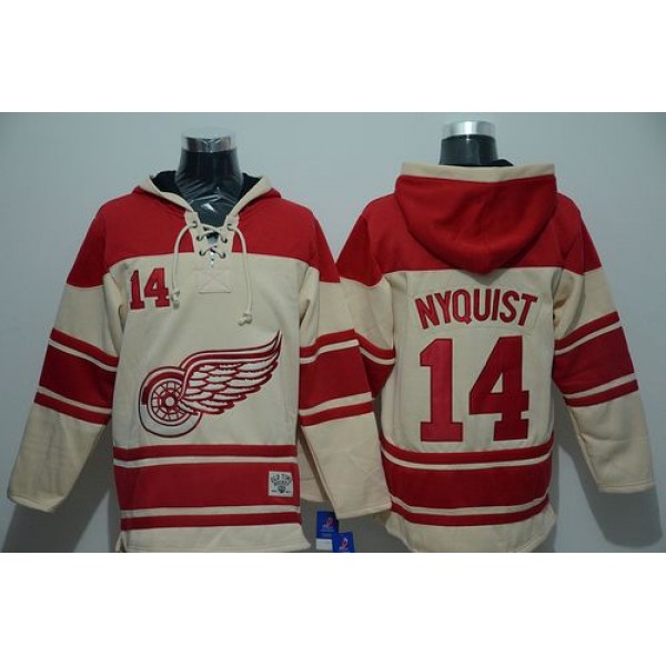 Red Wings #14 Gustav Nyquist Cream Sawyer Hooded Sweatshirt Stitched Jersey