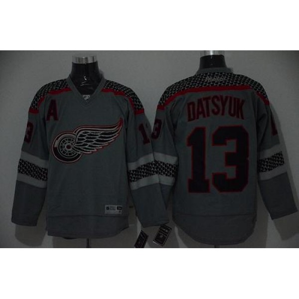 Red Wings #13 Pavel Datsyuk Charcoal Cross Check Fashion Stitched Jersey