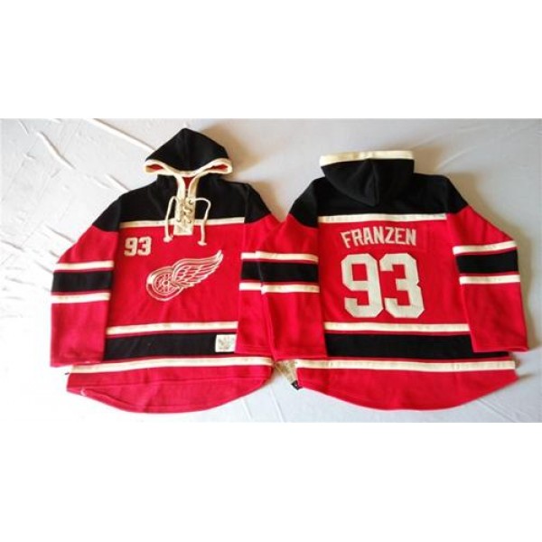 Red Wings #93 Johan Franzen Red Sawyer Hooded Sweatshirt Stitched Jersey