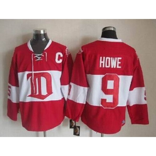 Red Wings #9 Gordie Howe Red Winter Classic CCM Throwback Stitched Jersey