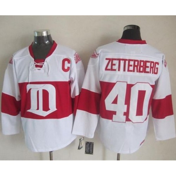 Red Wings #40 Henrik Zetterberg White Winter Classic CCM Throwback Stitched Jersey