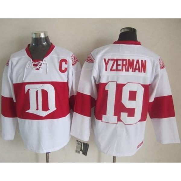 Red Wings #19 Steve Yzerman White Winter Classic CCM Throwback Stitched Jersey