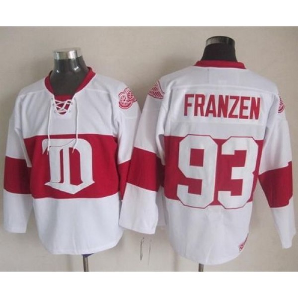 Red Wings #93 Johan Franzen White Winter Classic CCM Throwback Stitched Jersey