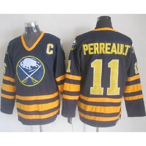 Sabres #11 Gilbert Perreault Navy Blue CCM Throwback Stitched Jersey
