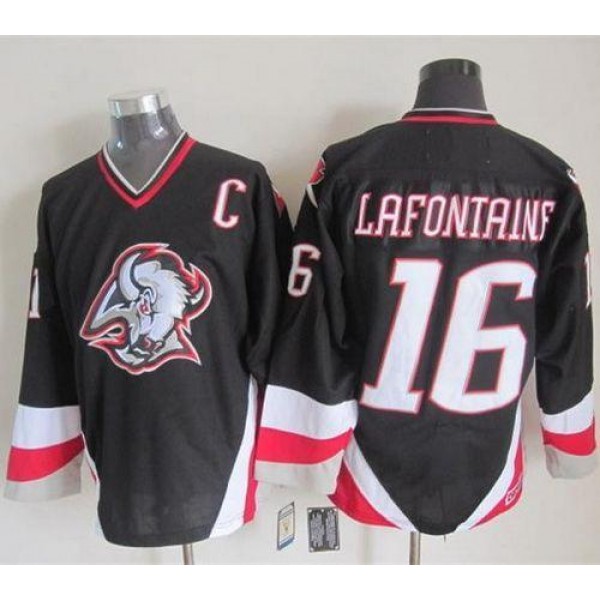 Sabres #16 Pat Lafontaine Black CCM Throwback Stitched Jersey