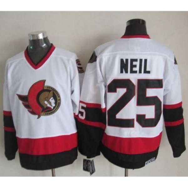 Senators #25 Chris Neil White CCM Throwback Stitched Jersey
