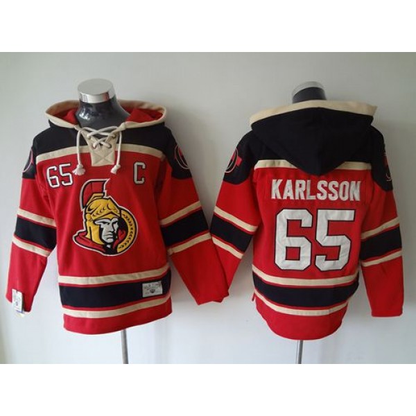 Senators #65 Erik Karlsson Red Sawyer Hooded Sweatshirt Stitched Jersey
