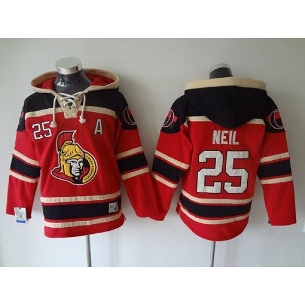 Senators #25 Chris Neil Red Sawyer Hooded Sweatshirt Stitched Jersey