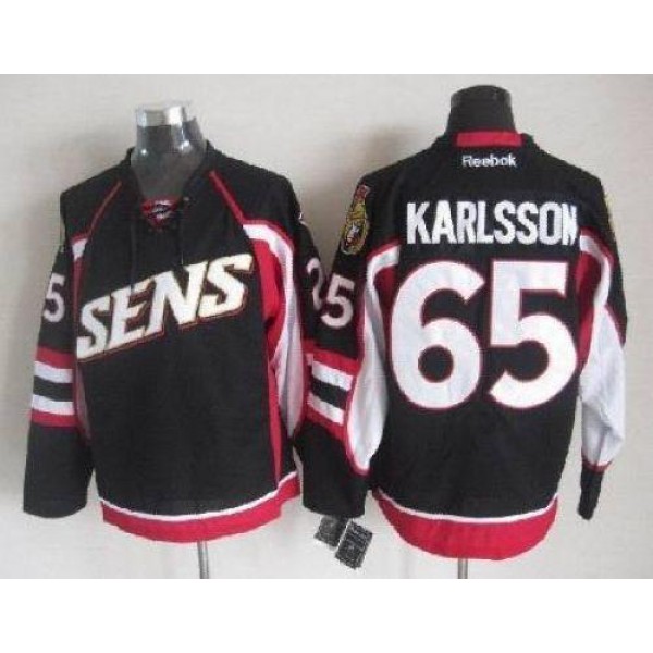 Senators #65 Erik Karlsson Black Throwback Stitched Jersey